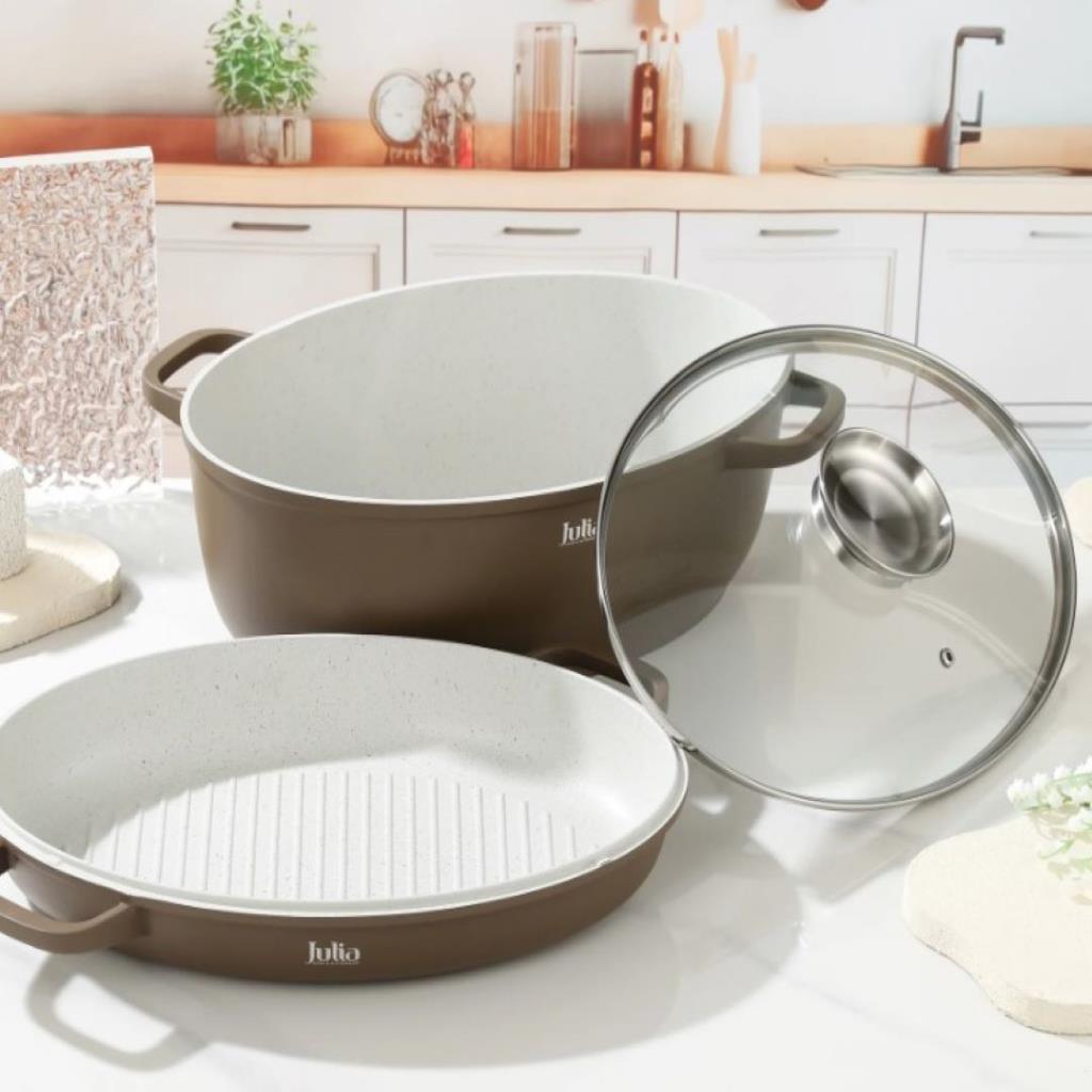 ELITE-PROF OVAL ROASTER WITH LID 3PCS 39CM-BROWN